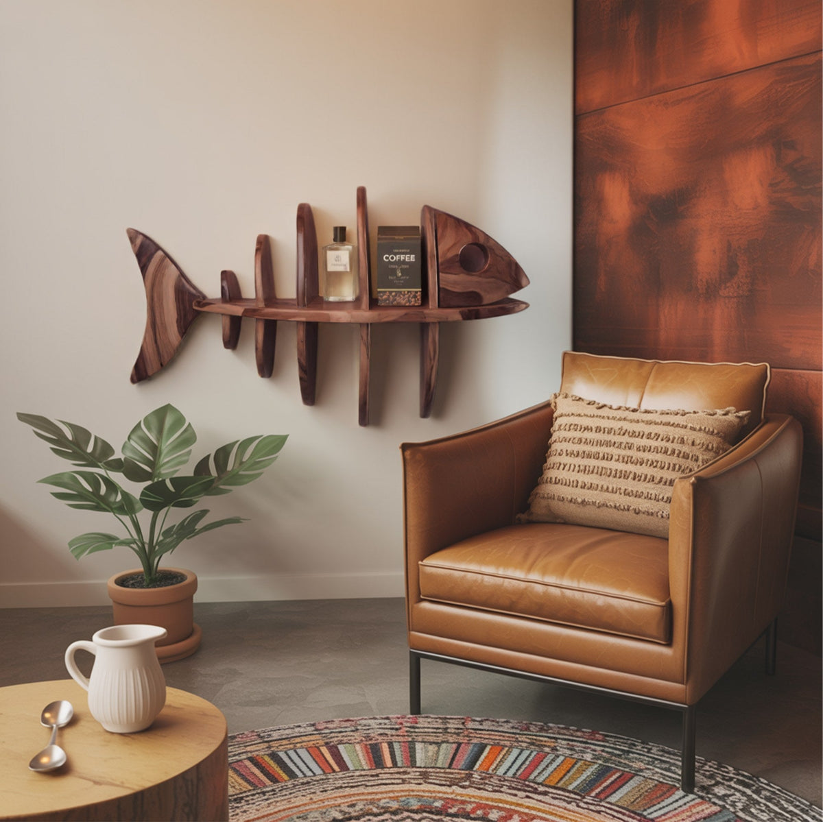 Modern Fish Bone Wall Shelf Nautical Display For Bathroom Kitchen And Beach House