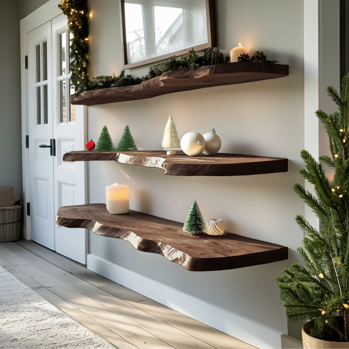 Farmhouse Solid Wood Floating Shelf For Christmas Bedroom Wall Decor