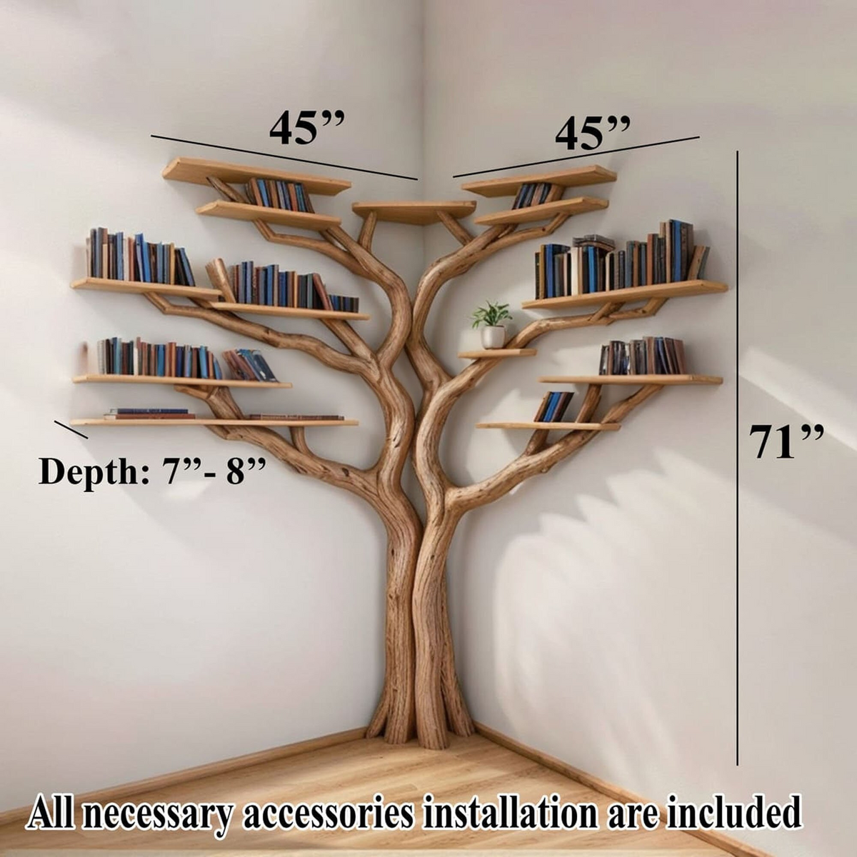 Corner Reading Nook Branch Shelves with Optional L-Shaped Bench Seat