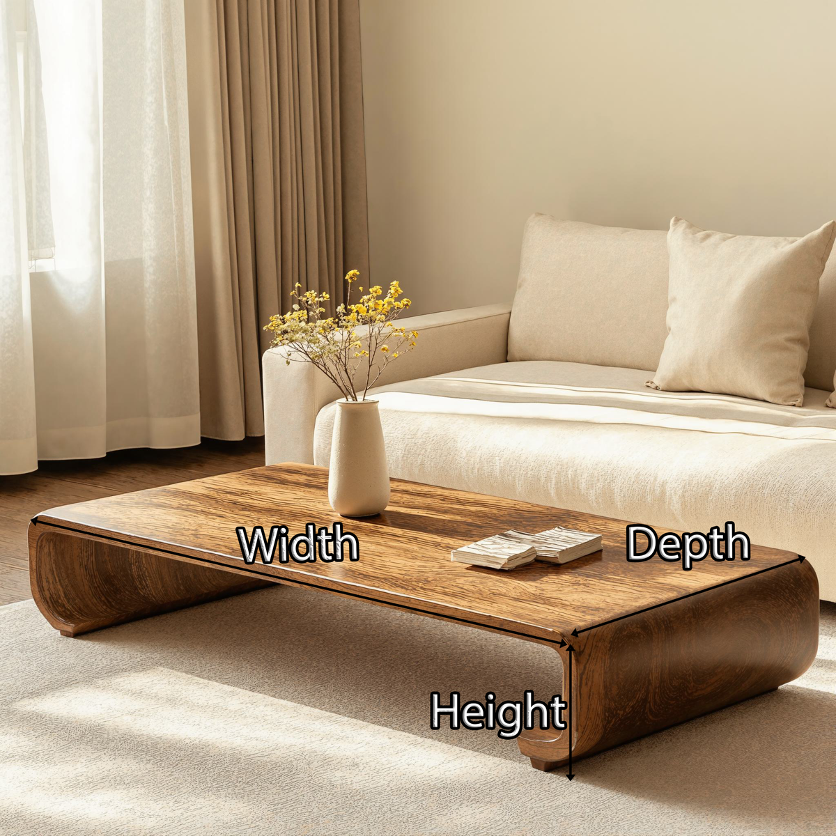 Minimalist Natural Wood Coffee Table with Low Profile Legs