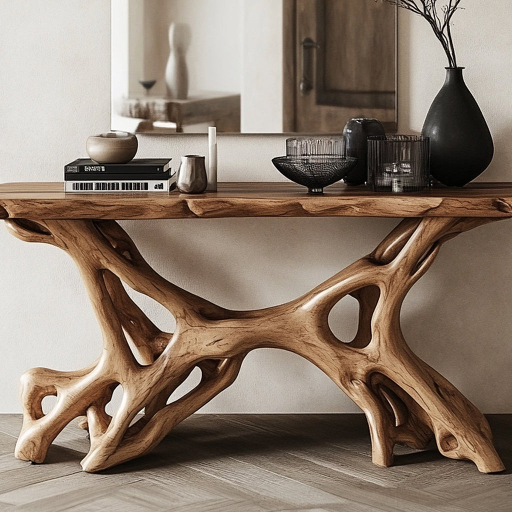 Rustic Handcrafted Solid Wood Console Table with Clean Lines