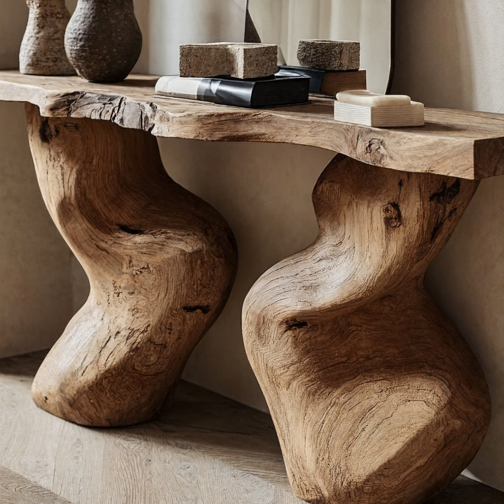 Simple Solid Wood Hall Table With Natural Grain, 40 To 71 Inch