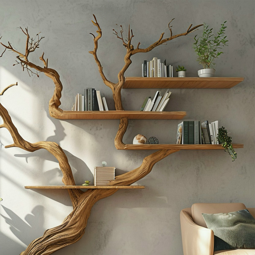 Extra-Large Branch Wall Bookshelf with Flat Shelves, 80 x 80 Inch