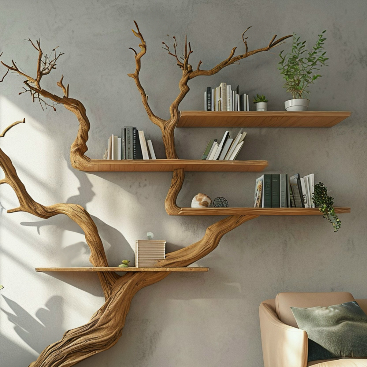Tree Branch Wall Mounted Floating Bookshelf 80 x 80 Inch