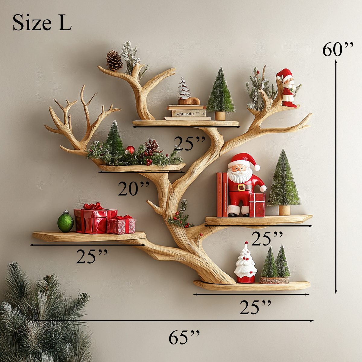 Brown Branch Corner Wall Shelf with Floating Boards, 40 to 60 in