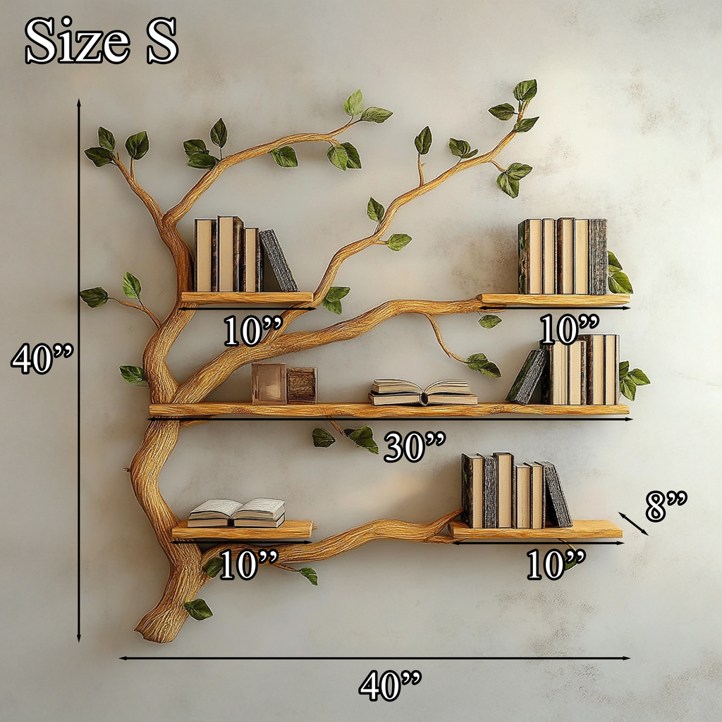 Natural Branch Frame Wall Bookshelf with Floating Shelves, 40-60 in