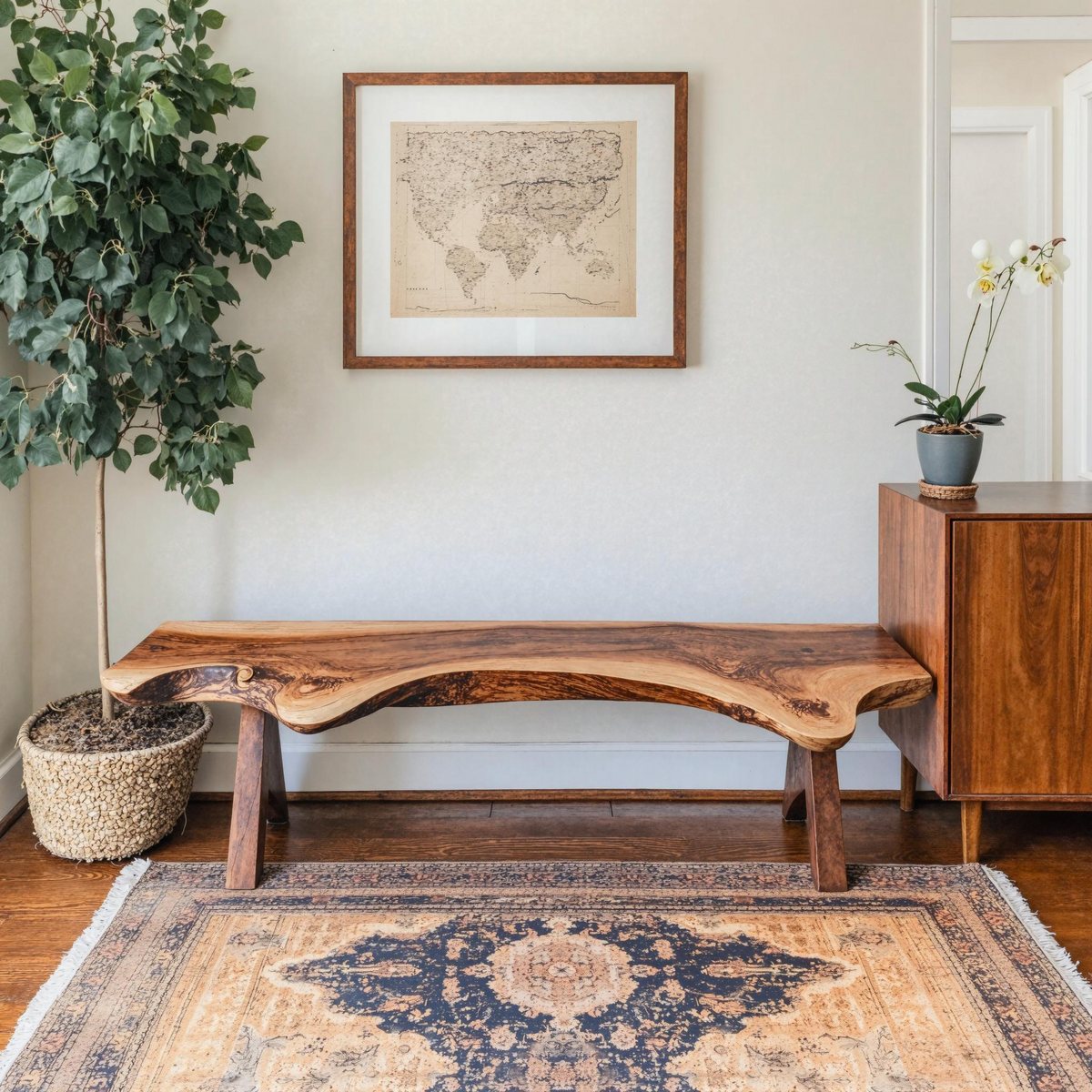 Handcrafted Wood Bench, Rustic Living Room and Foyer Seat