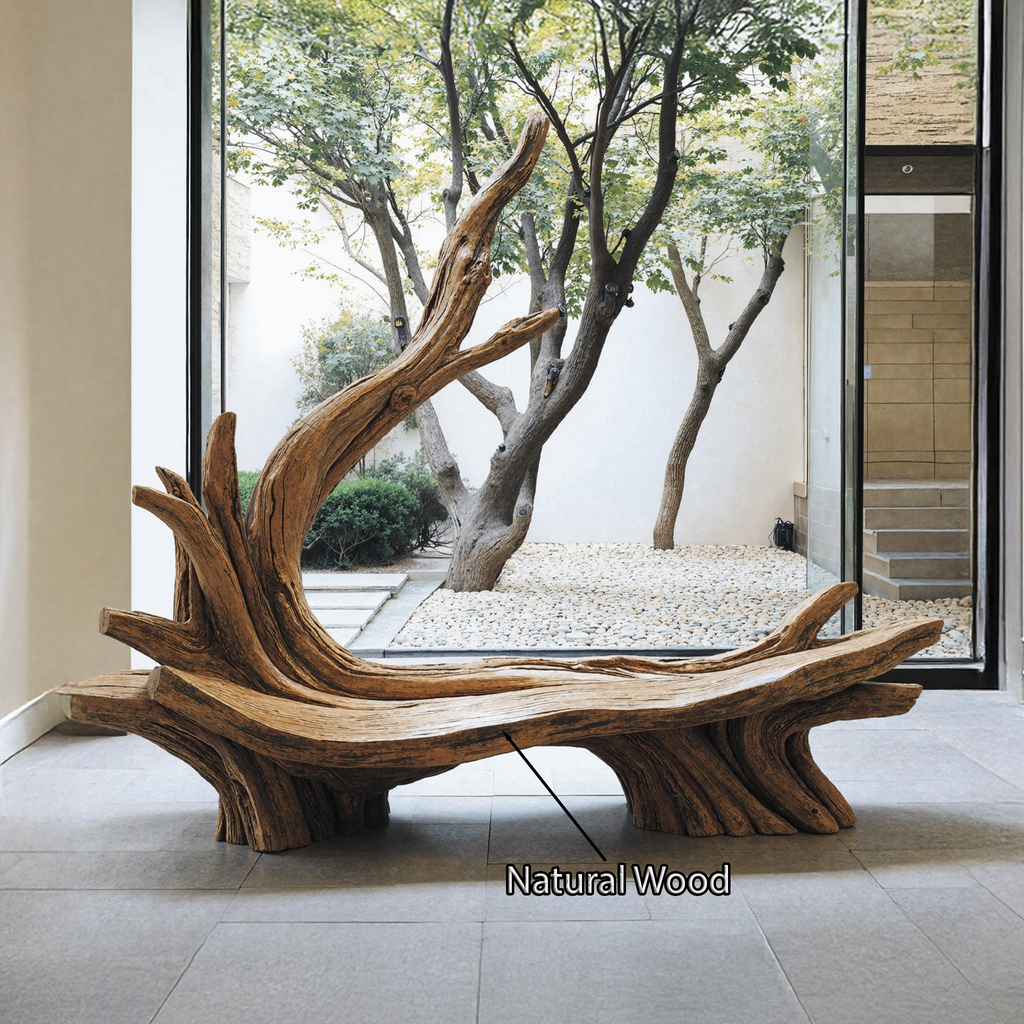 Hand-Sculpted Live Edge Branch Bench for Patio or Entryway