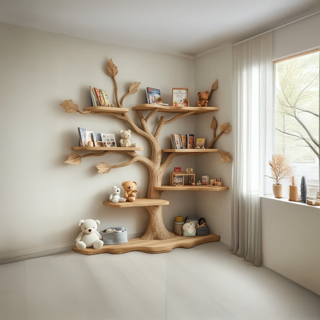 Tree-Shaped Wood Wall Bookcase for Nursery and Kids Room, 60 x 60 in