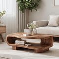 Brown Rustic Wood Cocktail Table, 16 in High, 24 to 47 in Wide