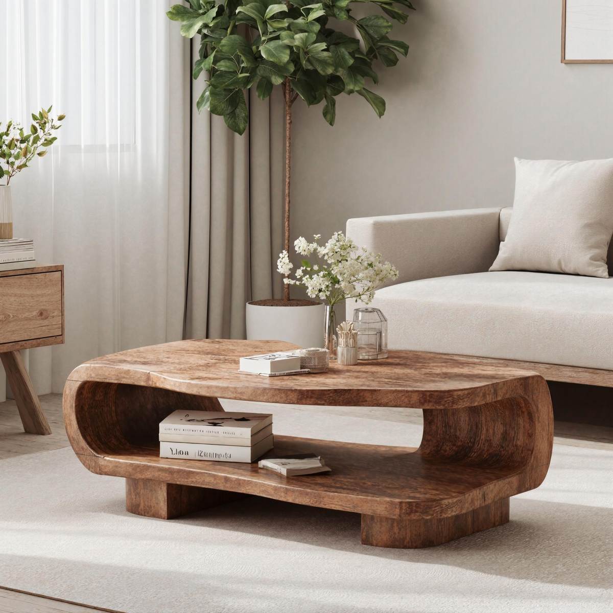 Brown Rustic Wood Cocktail Table, 16 in High, 24 to 47 in Wide