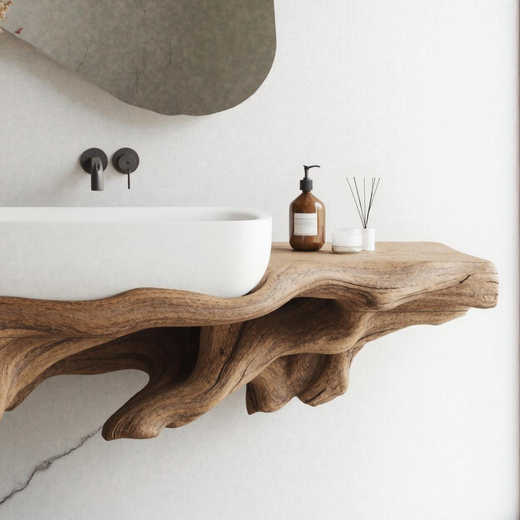 Solid Wood Wall Mounted Bathroom Storage Shelf, 20 To 43 Inch