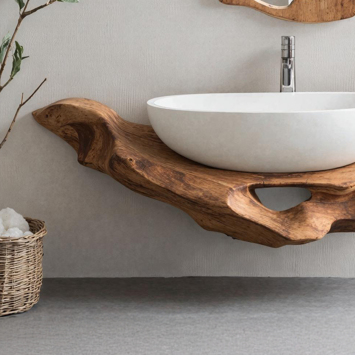 Low-Profile Live Edge Floating Vanity Shelf for Small Bathrooms