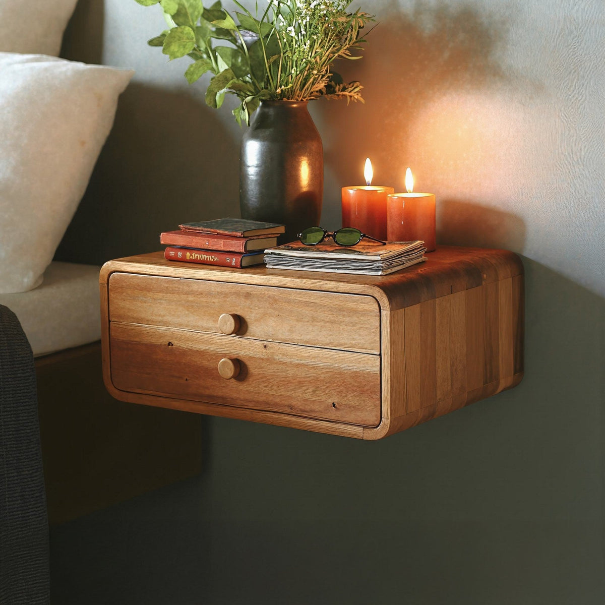 Rustic Handcrafted Floating Nightstand With Storage Drawer