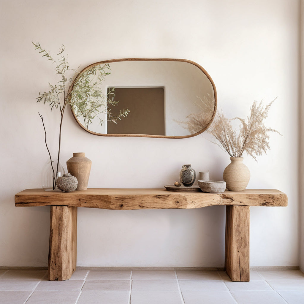 Live Edge Solid Wood Console Side Table in Modern Brown Finish