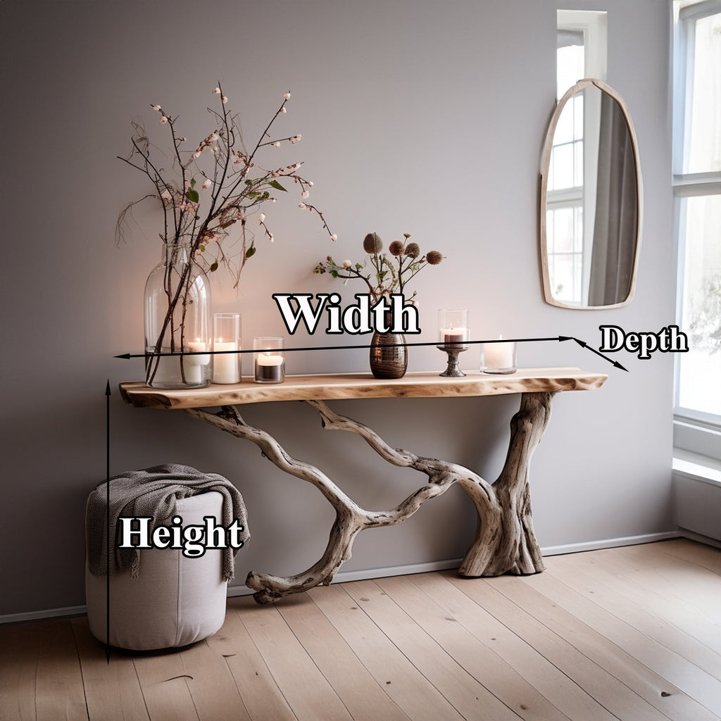 Live Edge Solid Wood Console Side Table with Floating Top