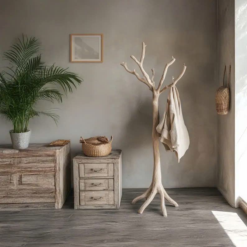 Driftwood Tree Branch Coat Rack with Natural Branch Hooks
