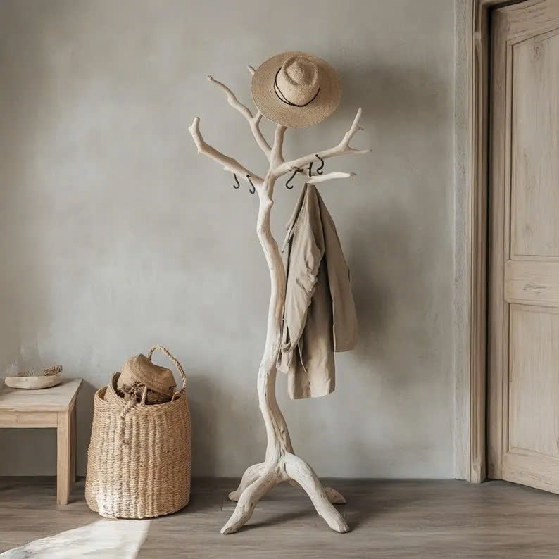 Natural Driftwood Hook Clothes Tree for Coats and Bags, 60-80 in