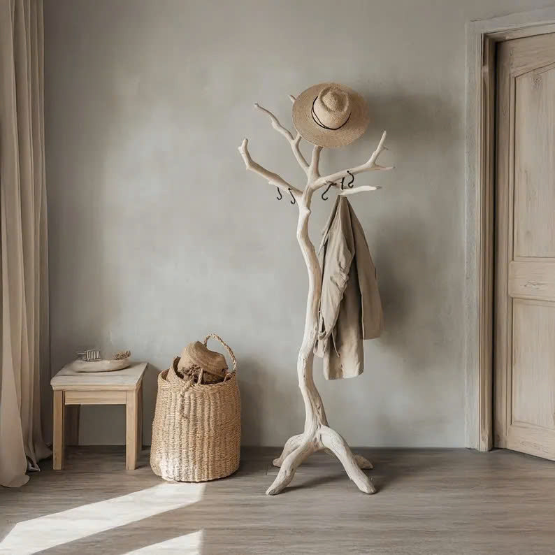 Natural Driftwood Hook Clothes Tree for Coats and Bags, 60-80 in