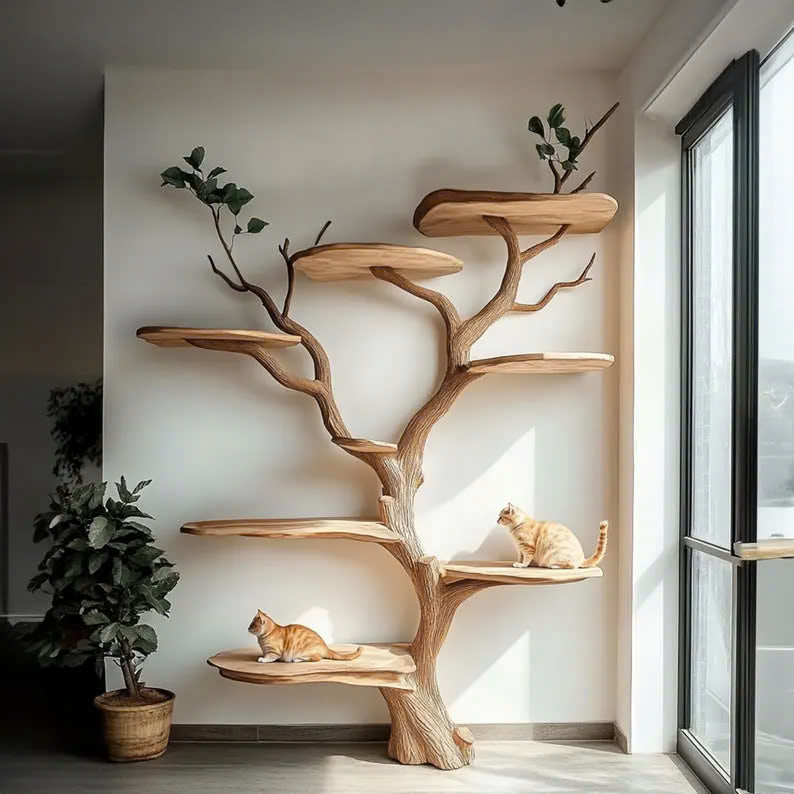 Tall Branch Climbing Wood Cat Tree for Indoor Cats, 70 x 60 in