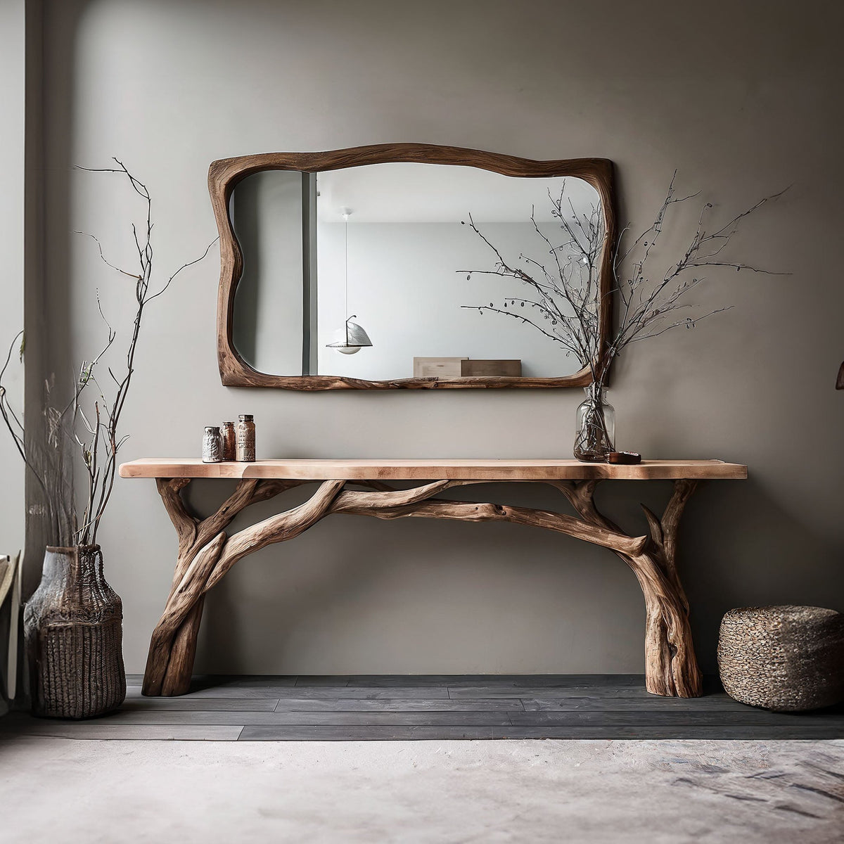 Live Edge Top Wooden Console Table With Organic Base, 40-71 Inch
