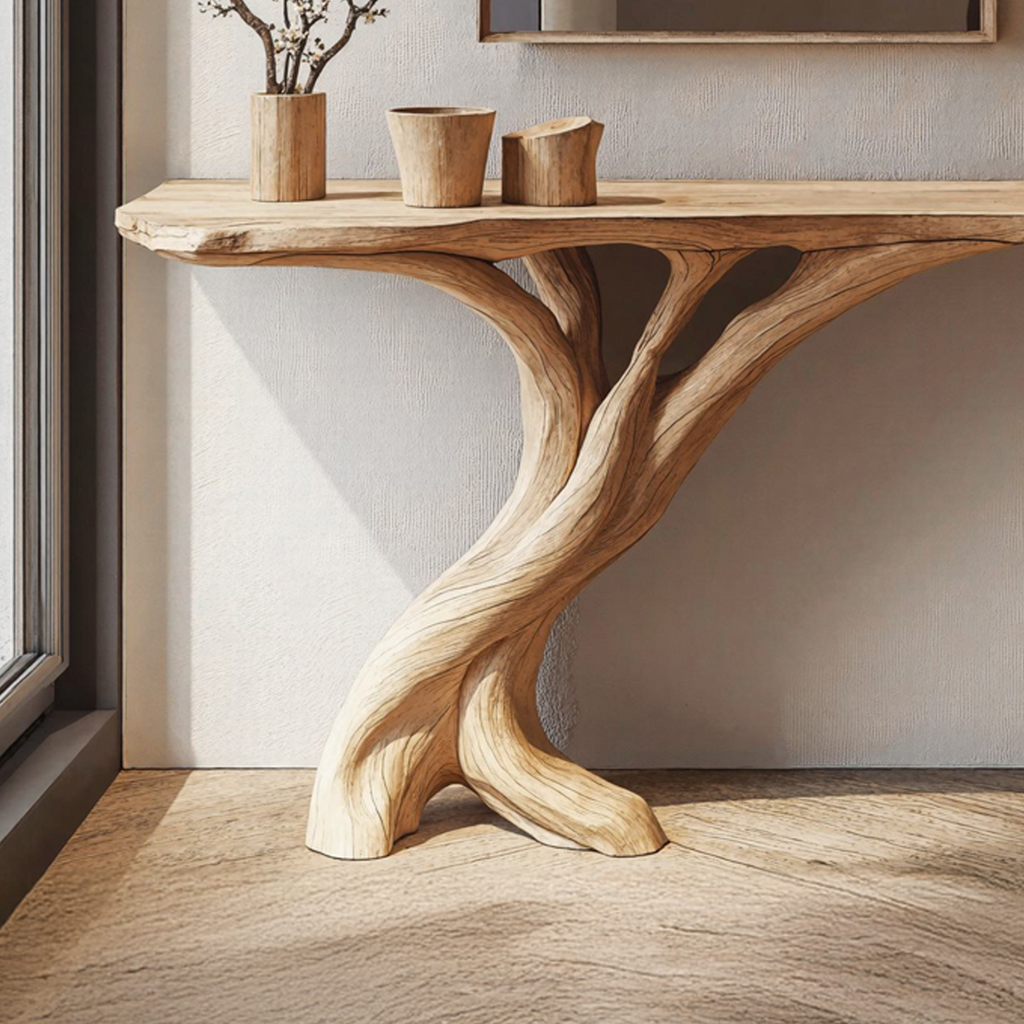 Narrow Natural Wood Console Table for Hallway and Entry