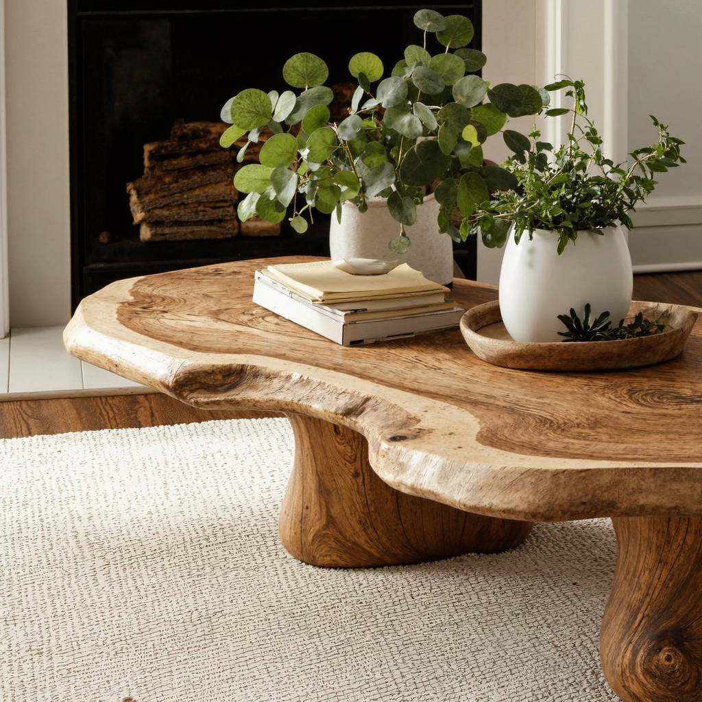 Modern Solid Wood Coffee Table with Natural Oil and Wax Finish
