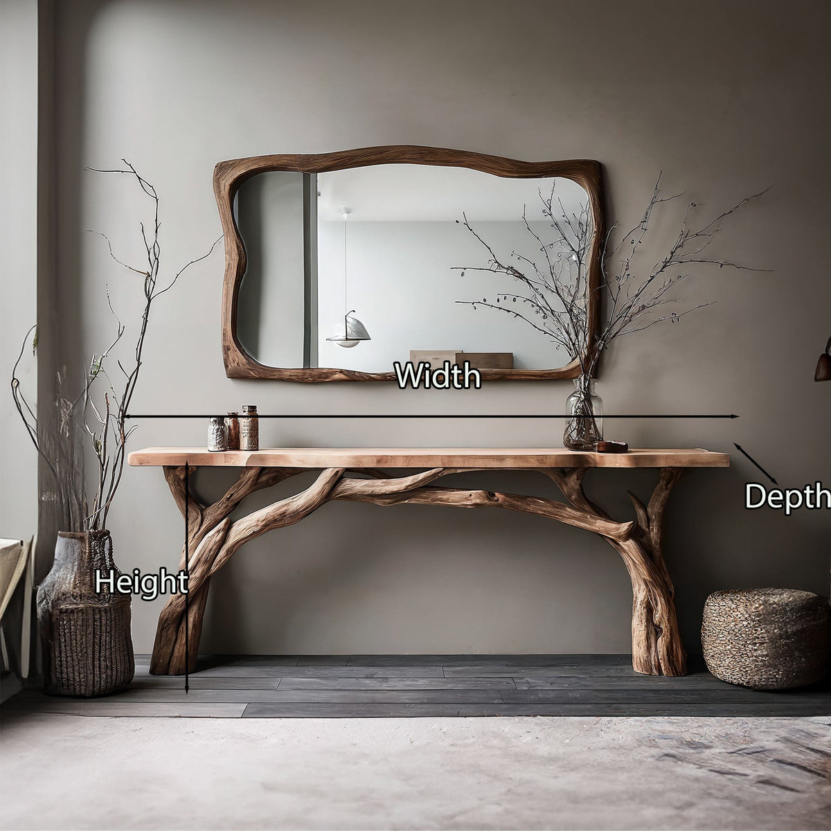 Live Edge Top Wooden Console Table With Organic Base, 40-71 Inch